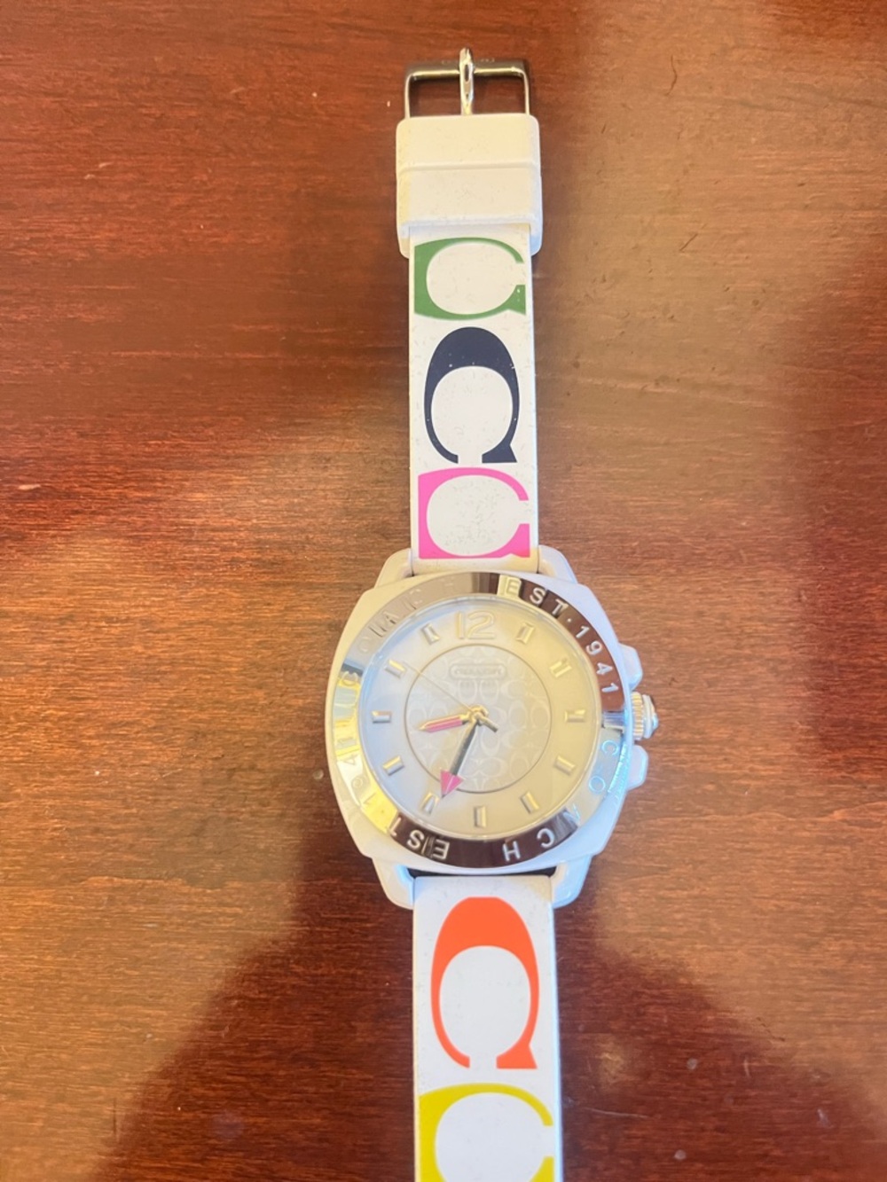 Unisex COACH Multicolor 'C' Signature Strap White Watch like new.